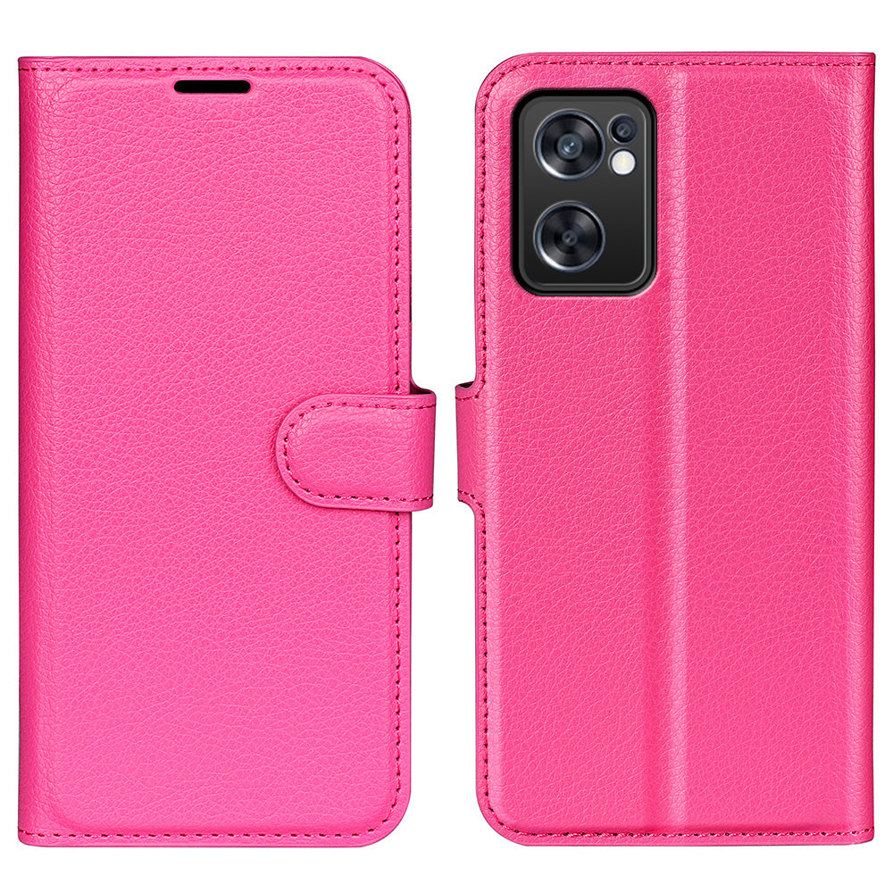 For Oppo Reno7 SE 5G Litchi Texture PU Leather Folio Flip Case Stand Wallet TPU Bumper Protective Cover