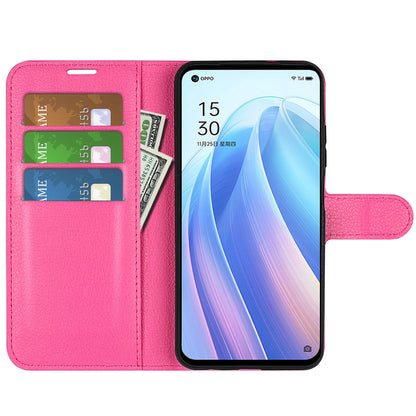 For Oppo Reno7 SE 5G Litchi Texture PU Leather Folio Flip Case Stand Wallet TPU Bumper Protective Cover