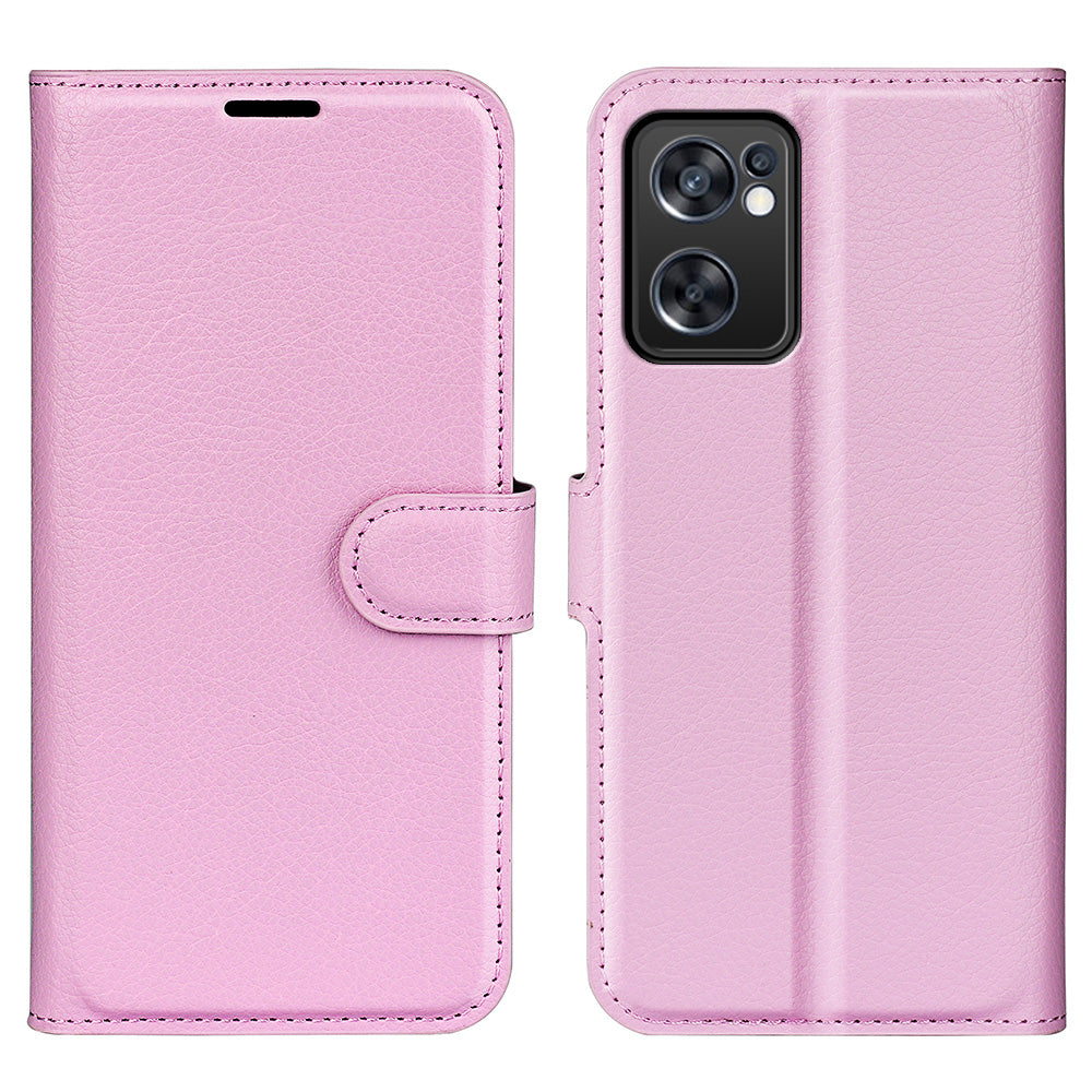 For Oppo Reno7 SE 5G Litchi Texture PU Leather Folio Flip Case Stand Wallet TPU Bumper Protective Cover