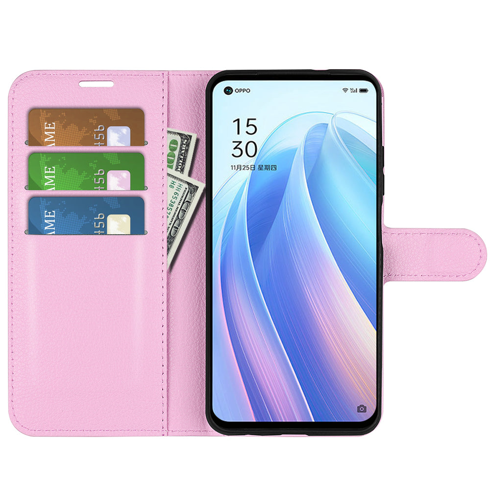 For Oppo Reno7 SE 5G Litchi Texture PU Leather Folio Flip Case Stand Wallet TPU Bumper Protective Cover