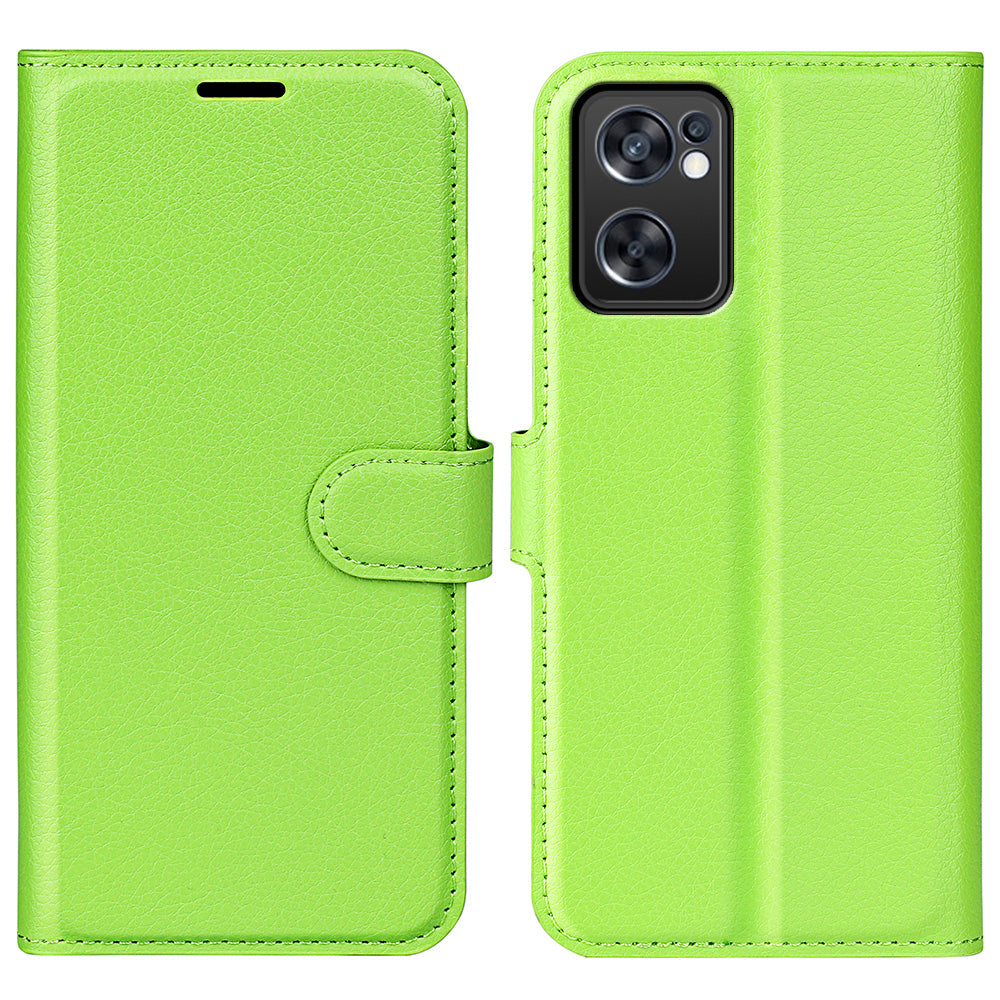 For Oppo Reno7 SE 5G Litchi Texture PU Leather Folio Flip Case Stand Wallet TPU Bumper Protective Cover