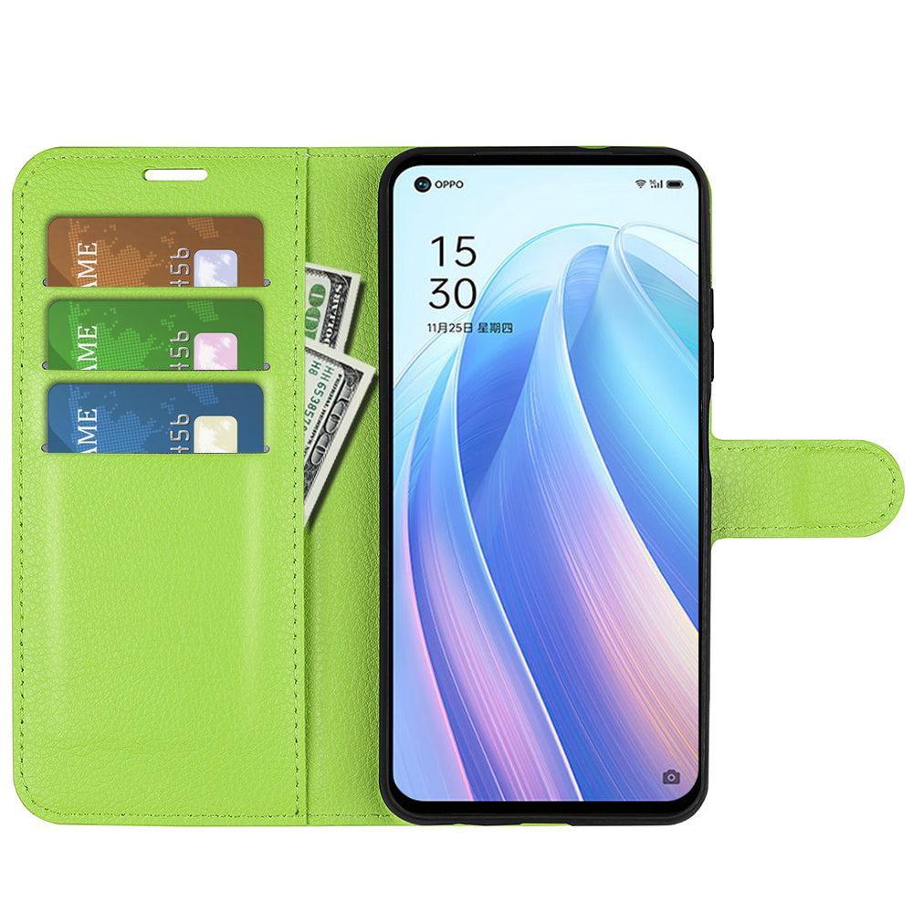 For Oppo Reno7 SE 5G Litchi Texture PU Leather Folio Flip Case Stand Wallet TPU Bumper Protective Cover