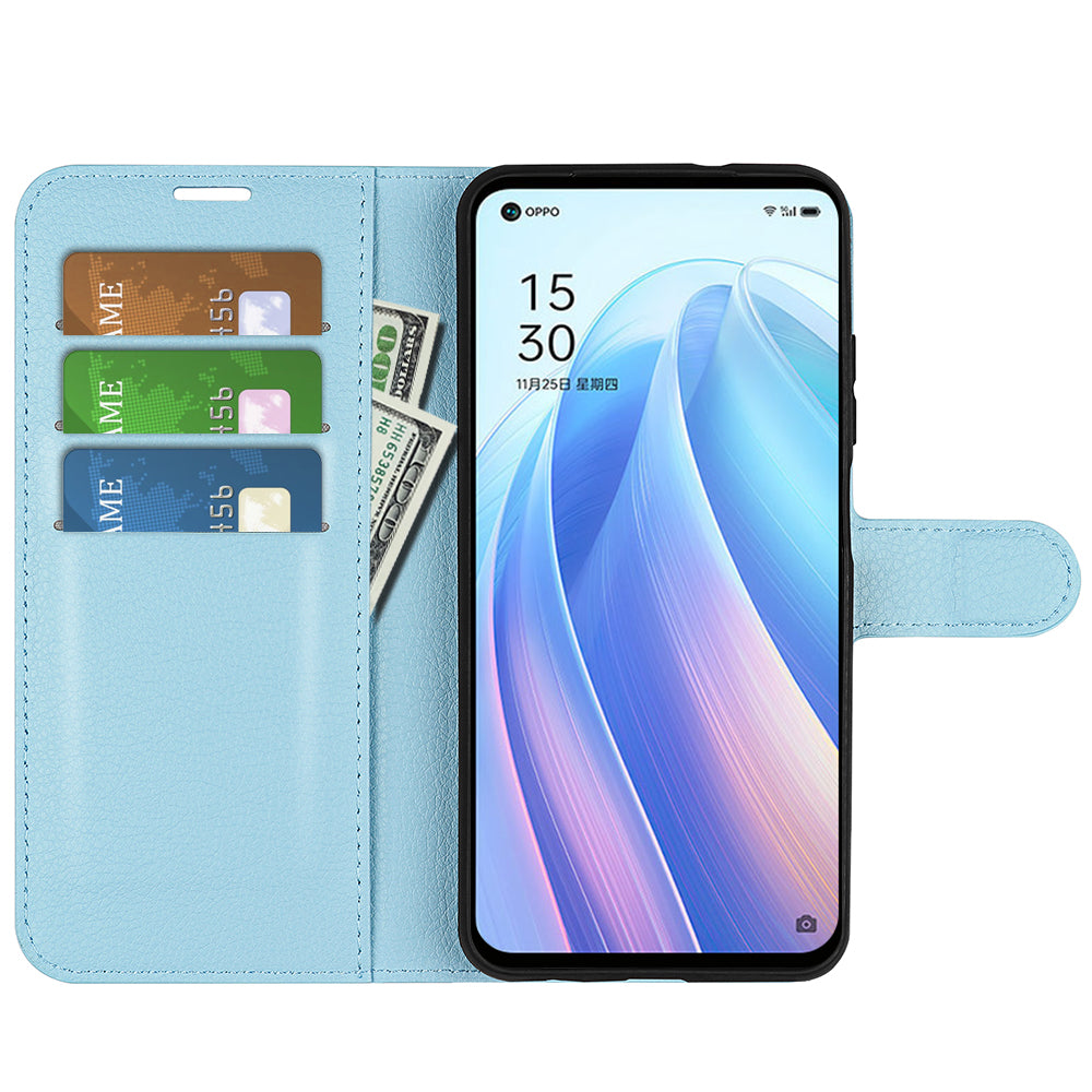 For Oppo Reno7 SE 5G Litchi Texture PU Leather Folio Flip Case Stand Wallet TPU Bumper Protective Cover