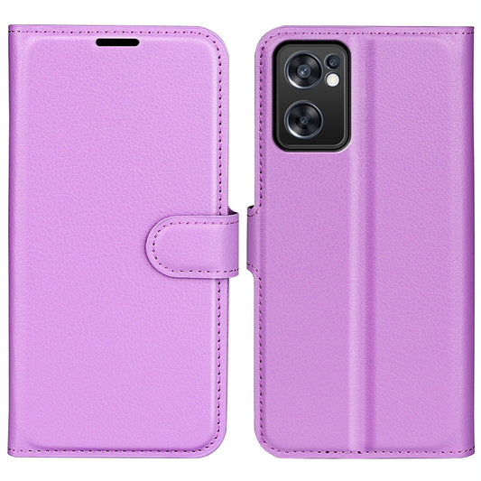 For Oppo Reno7 SE 5G Litchi Texture PU Leather Folio Flip Case Stand Wallet TPU Bumper Protective Cover