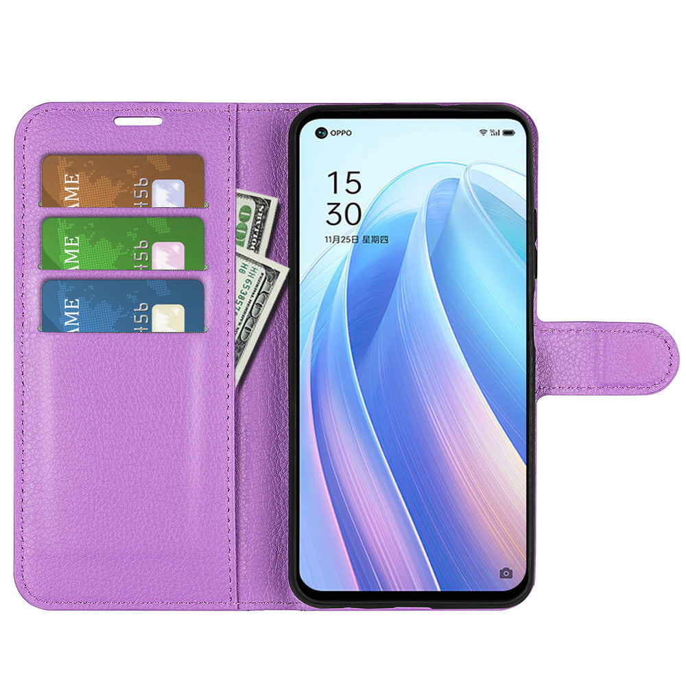 For Oppo Reno7 SE 5G Litchi Texture PU Leather Folio Flip Case Stand Wallet TPU Bumper Protective Cover