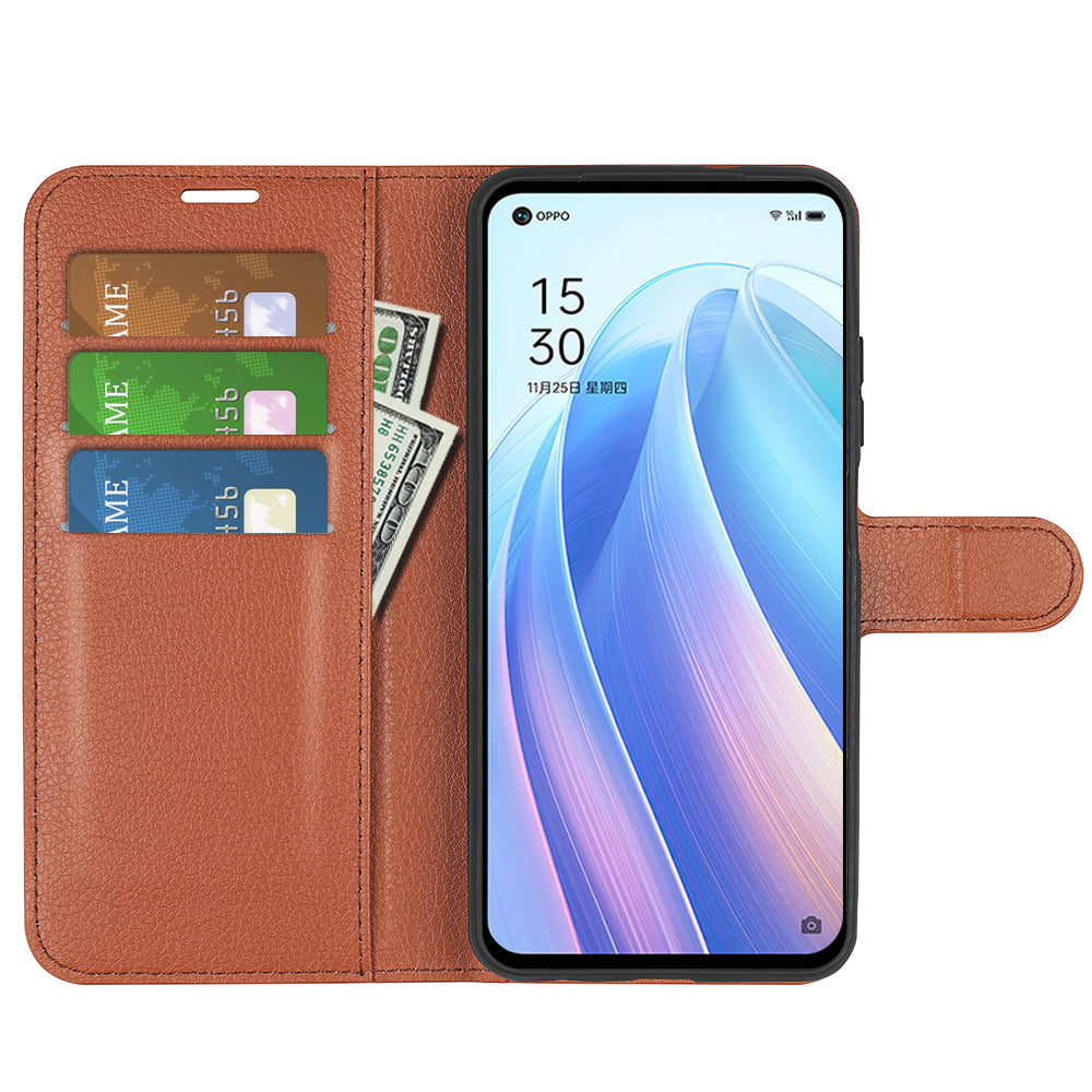 For Oppo Reno7 SE 5G Litchi Texture PU Leather Folio Flip Case Stand Wallet TPU Bumper Protective Cover