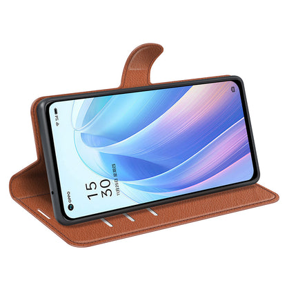 For Oppo Reno7 SE 5G Litchi Texture PU Leather Folio Flip Case Stand Wallet TPU Bumper Protective Cover