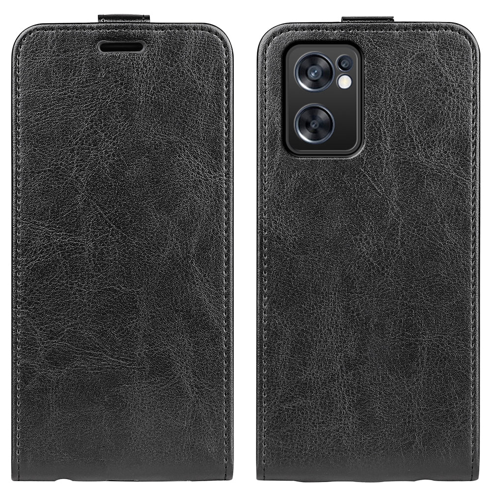 For Oppo Reno7 SE 5G Crazy Horse Texture PU Leather Card Slot Case Magnetic Closure Vertical Flip TPU Inner Shell