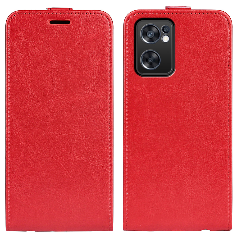 For Oppo Reno7 SE 5G Crazy Horse Texture PU Leather Card Slot Case Magnetic Closure Vertical Flip TPU Inner Shell