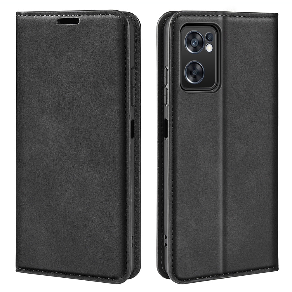 For Oppo Reno7 SE 5G Skin Touch PU Leather Magnetic Adsorption Case Wallet Design TPU Inner Flip Stand Phone Cover