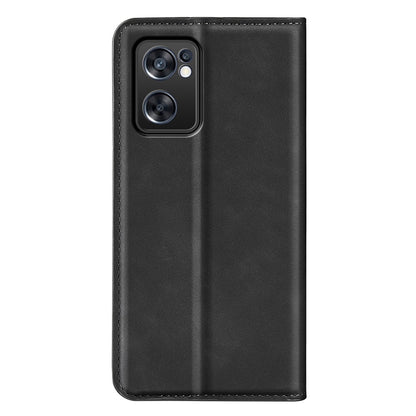 For Oppo Reno7 SE 5G Skin Touch PU Leather Magnetic Adsorption Case Wallet Design TPU Inner Flip Stand Phone Cover