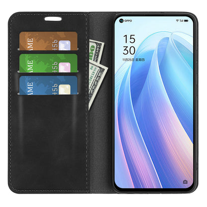 For Oppo Reno7 SE 5G Skin Touch PU Leather Magnetic Adsorption Case Wallet Design TPU Inner Flip Stand Phone Cover