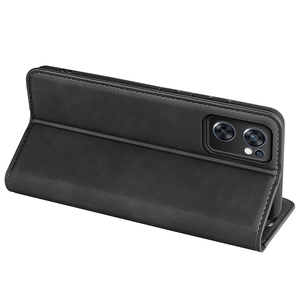 For Oppo Reno7 SE 5G Skin Touch PU Leather Magnetic Adsorption Case Wallet Design TPU Inner Flip Stand Phone Cover