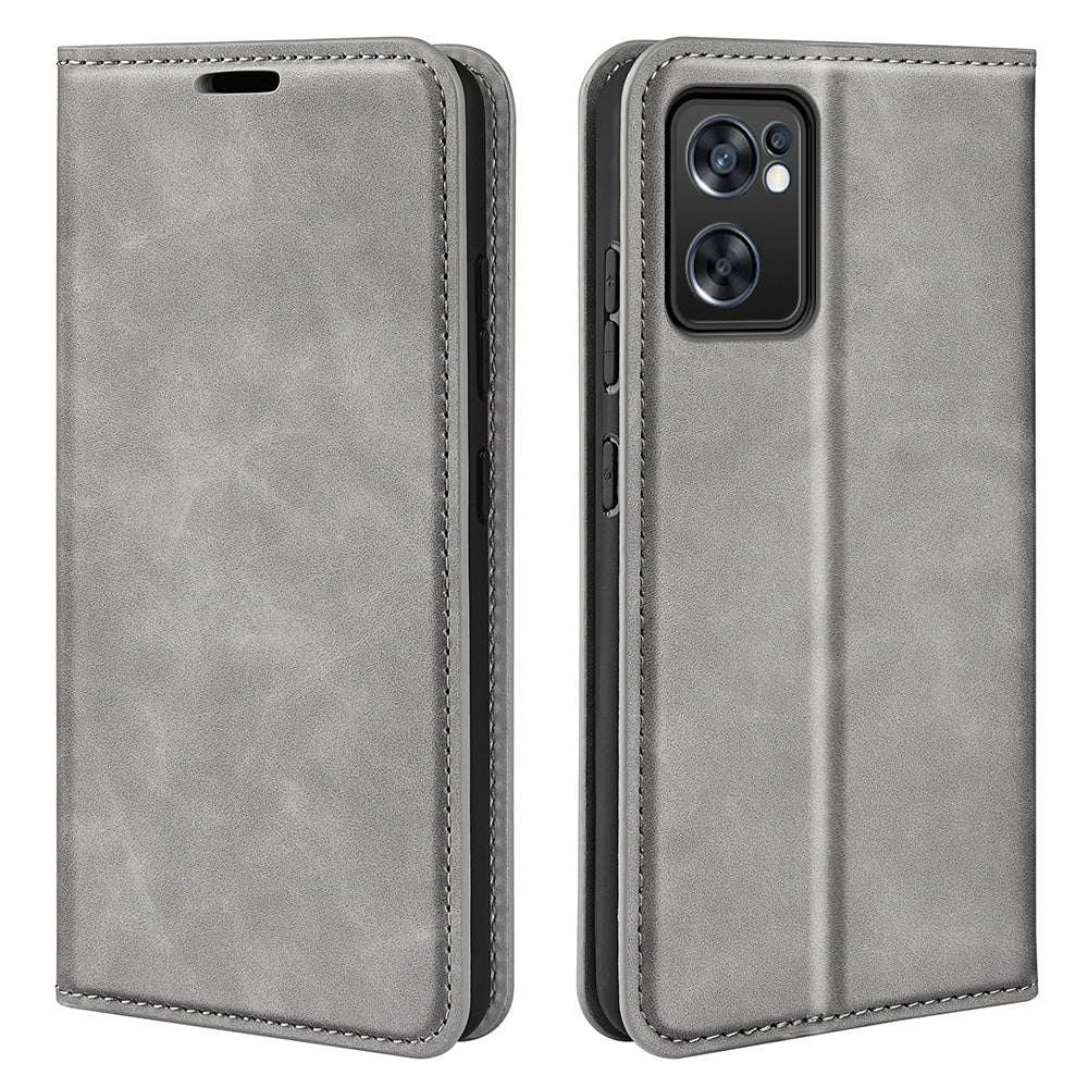 For Oppo Reno7 SE 5G Skin Touch PU Leather Magnetic Adsorption Case Wallet Design TPU Inner Flip Stand Phone Cover