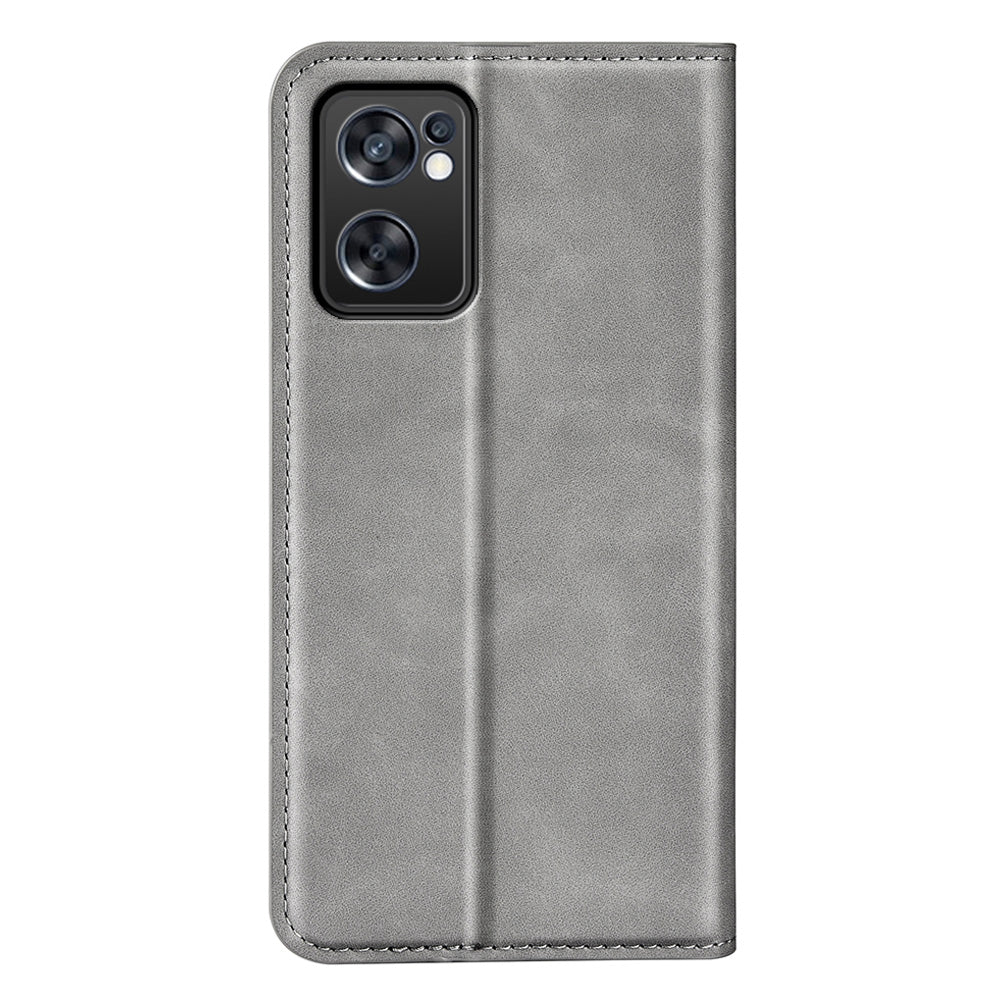 For Oppo Reno7 SE 5G Skin Touch PU Leather Magnetic Adsorption Case Wallet Design TPU Inner Flip Stand Phone Cover