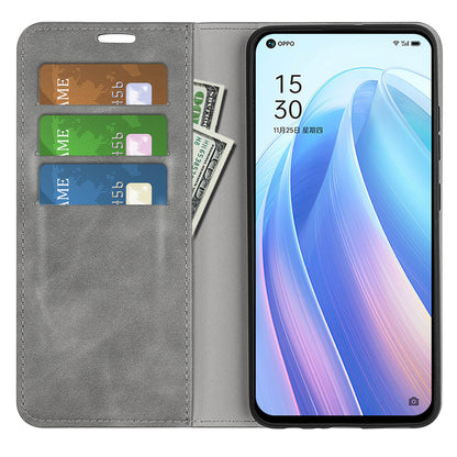 For Oppo Reno7 SE 5G Skin Touch PU Leather Magnetic Adsorption Case Wallet Design TPU Inner Flip Stand Phone Cover