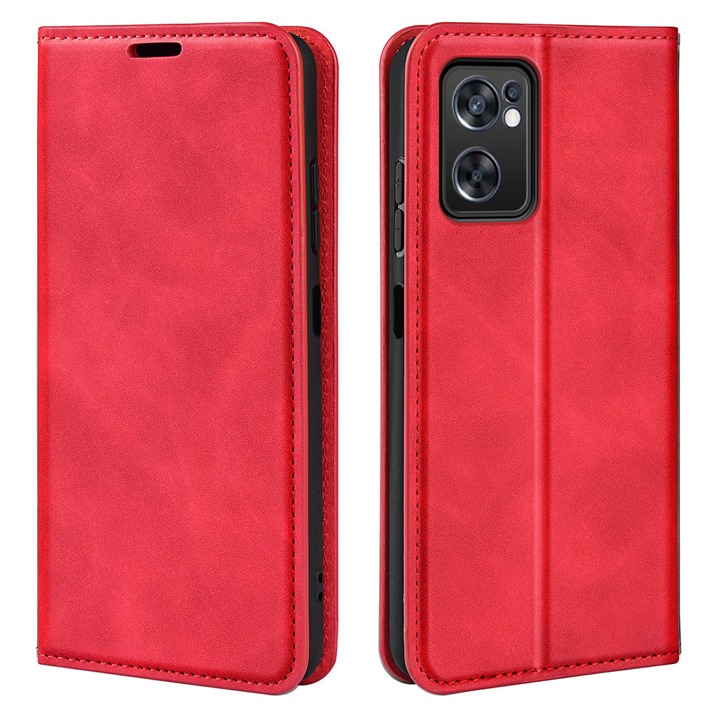 For Oppo Reno7 SE 5G Skin Touch PU Leather Magnetic Adsorption Case Wallet Design TPU Inner Flip Stand Phone Cover