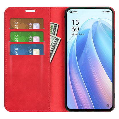 For Oppo Reno7 SE 5G Skin Touch PU Leather Magnetic Adsorption Case Wallet Design TPU Inner Flip Stand Phone Cover