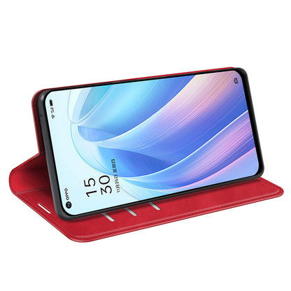 For Oppo Reno7 SE 5G Skin Touch PU Leather Magnetic Adsorption Case Wallet Design TPU Inner Flip Stand Phone Cover