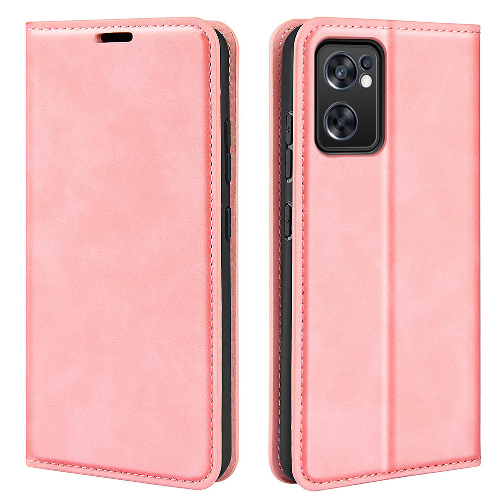 For Oppo Reno7 SE 5G Skin Touch PU Leather Magnetic Adsorption Case Wallet Design TPU Inner Flip Stand Phone Cover