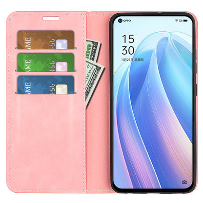 For Oppo Reno7 SE 5G Skin Touch PU Leather Magnetic Adsorption Case Wallet Design TPU Inner Flip Stand Phone Cover