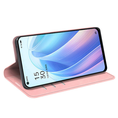 For Oppo Reno7 SE 5G Skin Touch PU Leather Magnetic Adsorption Case Wallet Design TPU Inner Flip Stand Phone Cover