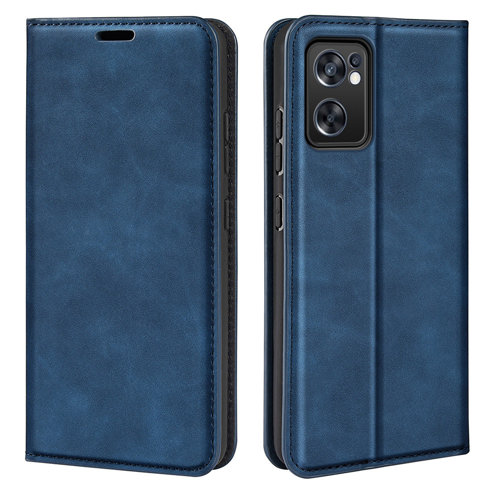 For Oppo Reno7 SE 5G Skin Touch PU Leather Magnetic Adsorption Case Wallet Design TPU Inner Flip Stand Phone Cover