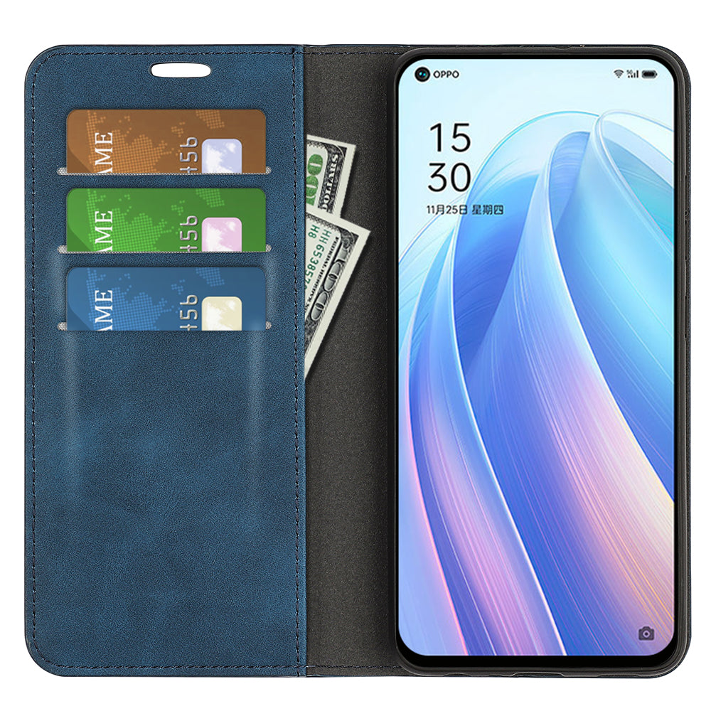 For Oppo Reno7 SE 5G Skin Touch PU Leather Magnetic Adsorption Case Wallet Design TPU Inner Flip Stand Phone Cover