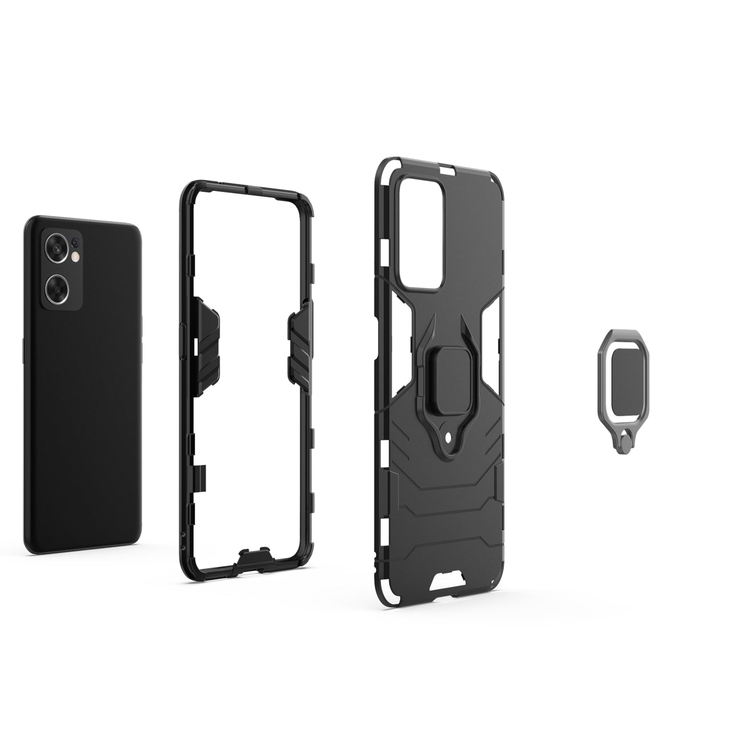 Ring Kickstand Sturdy Anti-Shock Flexible TPU + Hard PC Back Cover for Oppo Reno7 SE 5G