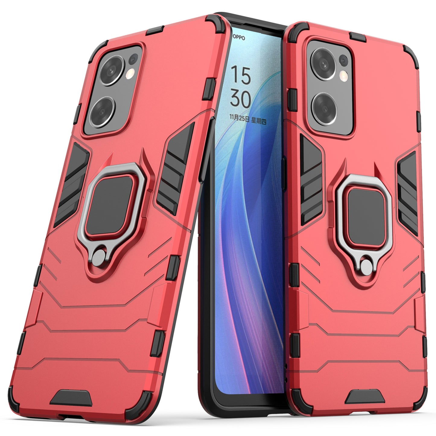 Ring Kickstand Sturdy Anti-Shock Flexible TPU + Hard PC Back Cover for Oppo Reno7 SE 5G