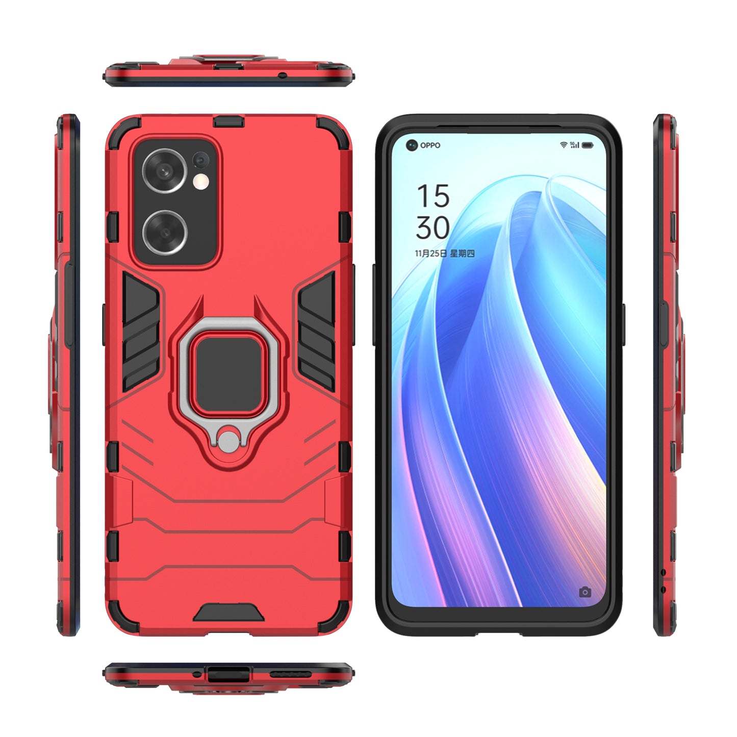 Ring Kickstand Sturdy Anti-Shock Flexible TPU + Hard PC Back Cover for Oppo Reno7 SE 5G