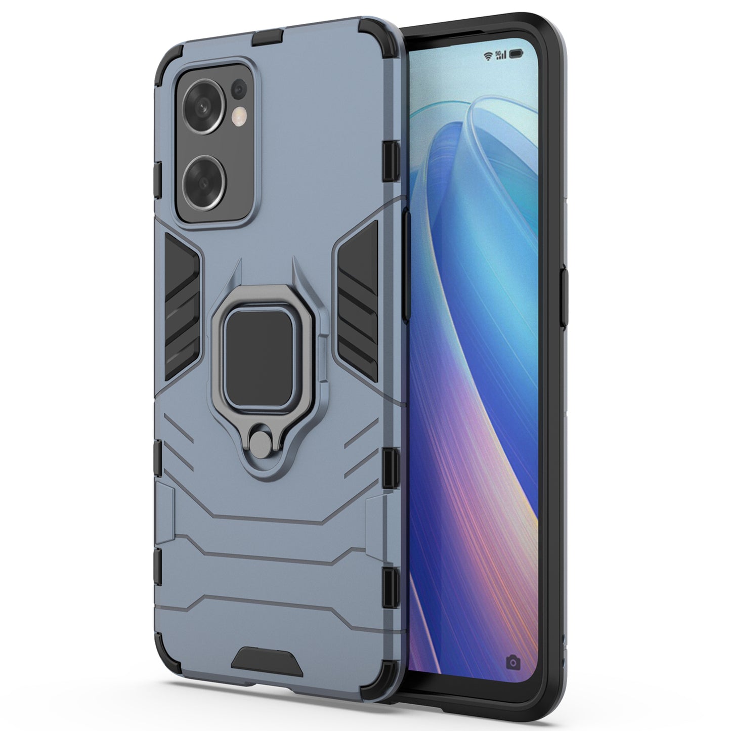 Ring Kickstand Sturdy Anti-Shock Flexible TPU + Hard PC Back Cover for Oppo Reno7 SE 5G