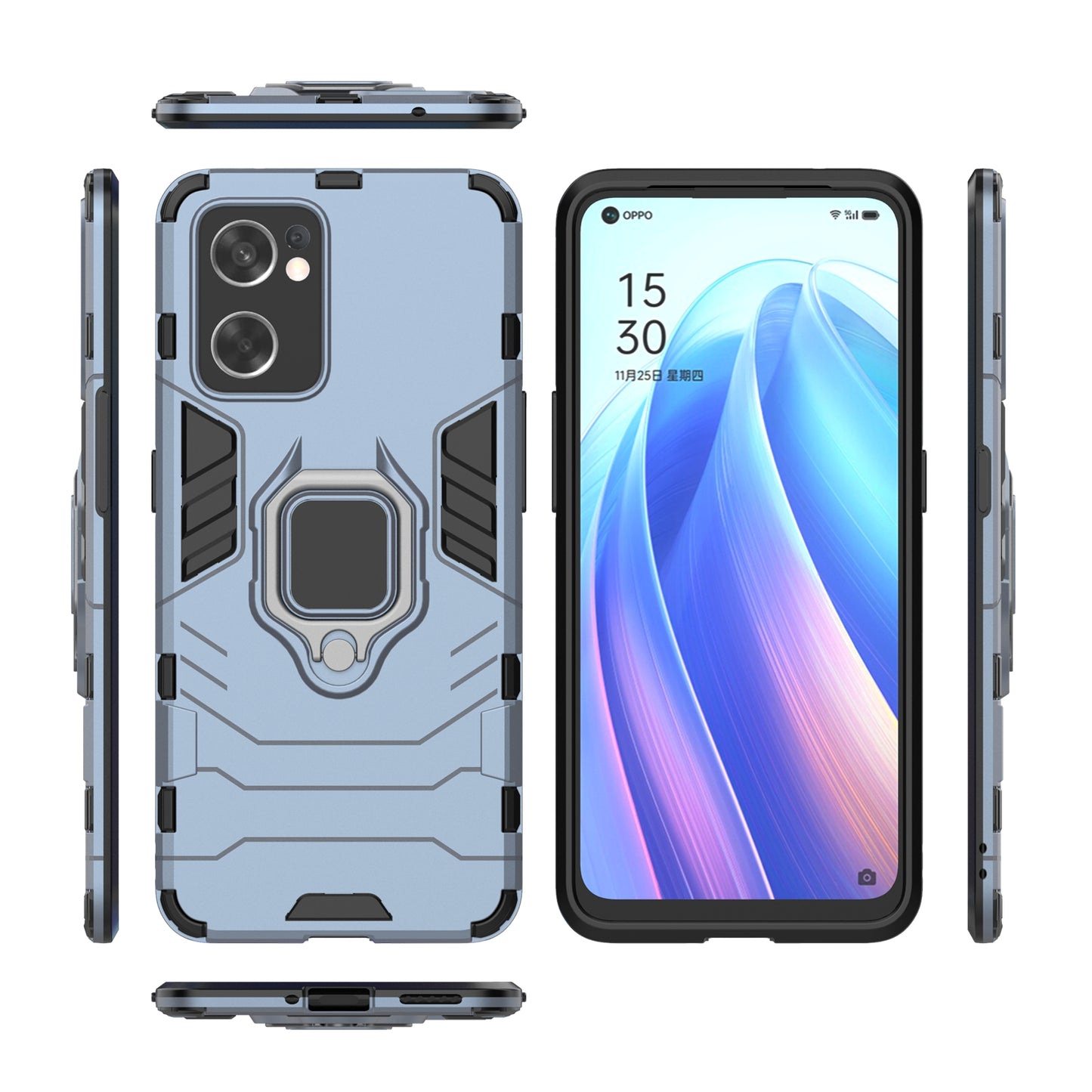 Ring Kickstand Sturdy Anti-Shock Flexible TPU + Hard PC Back Cover for Oppo Reno7 SE 5G