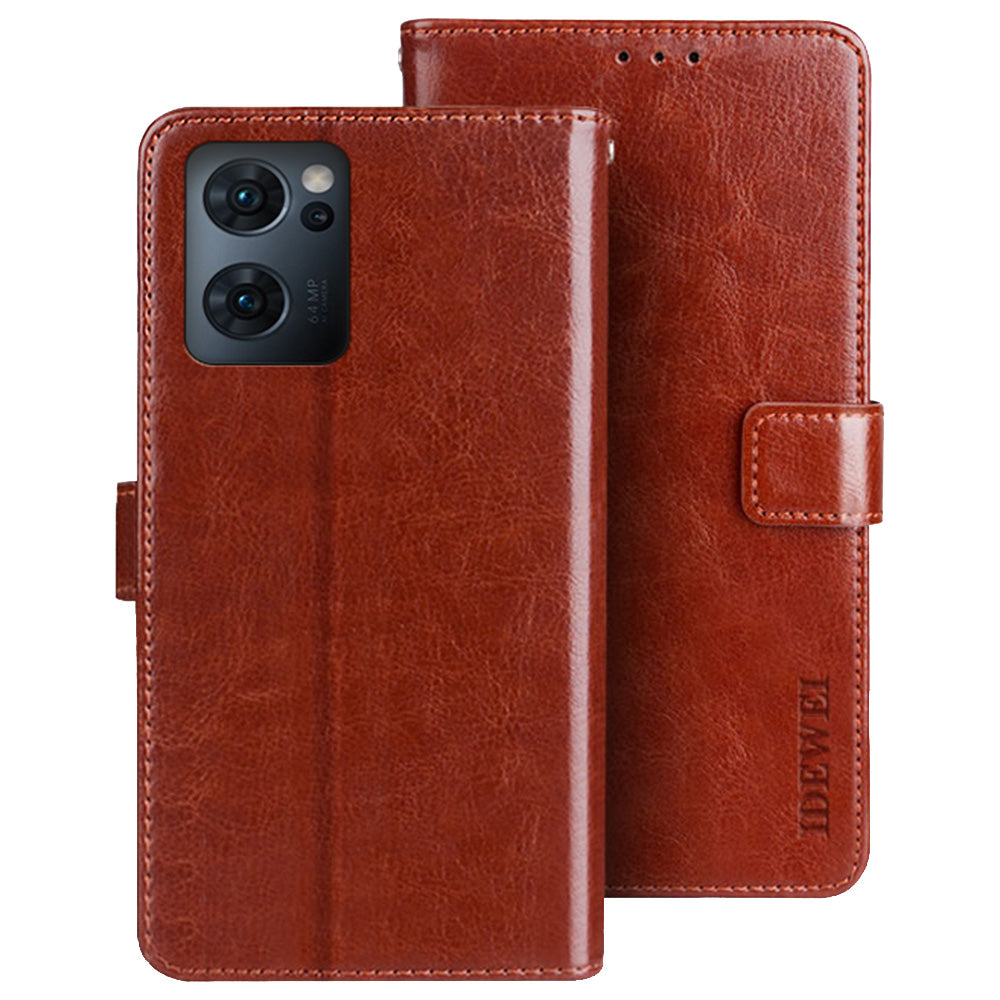 IDEWEI For Oppo Reno7 5G (China) Leather Case Crazy Horse Texture Foldable Stand Wallet Full Protection Phone Cover