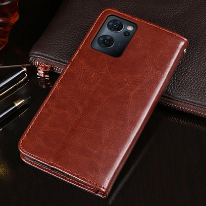 IDEWEI For Oppo Reno7 5G (China) Leather Case Crazy Horse Texture Foldable Stand Wallet Full Protection Phone Cover