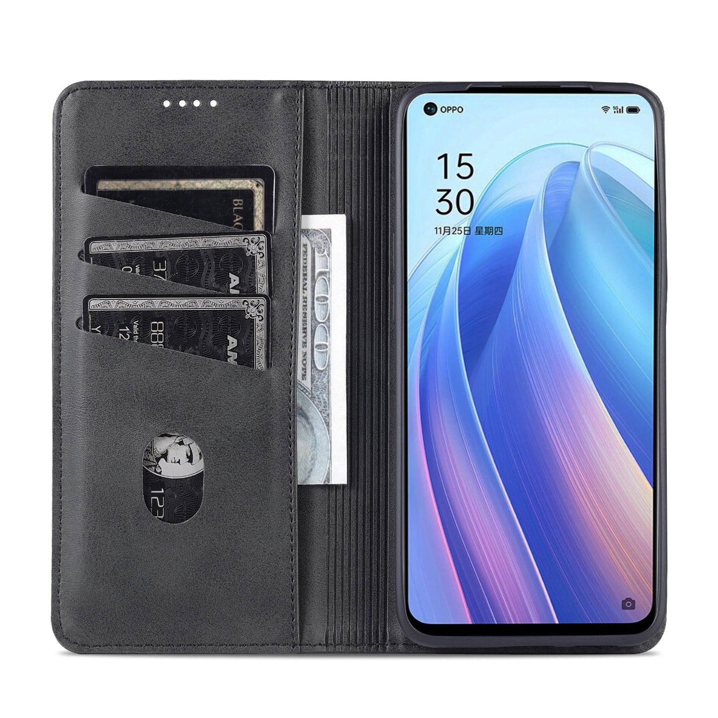 AZNS Textured PU Leather Wallet Flip Case Magnetic Absorption Folding Stand Protective Cover for Oppo Reno7 5G (China)