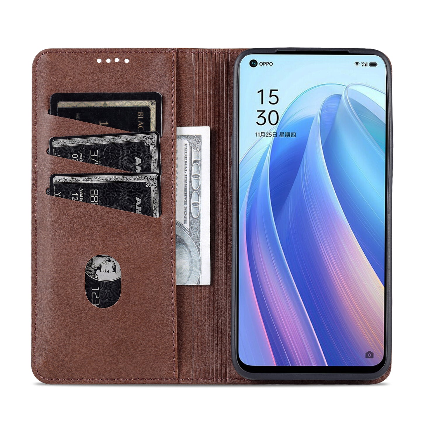 AZNS Textured PU Leather Wallet Flip Case Magnetic Absorption Folding Stand Protective Cover for Oppo Reno7 5G (China)