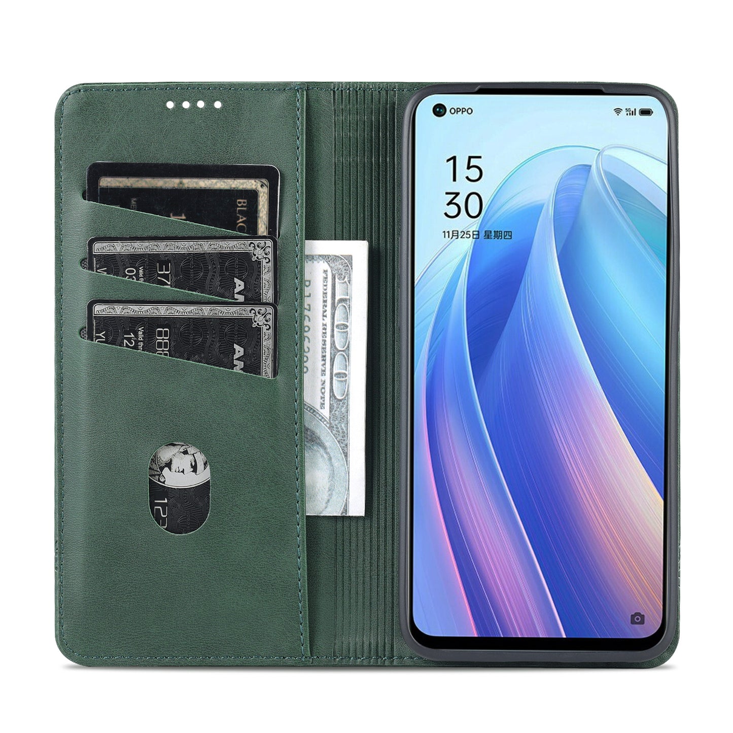 AZNS Textured PU Leather Wallet Flip Case Magnetic Absorption Folding Stand Protective Cover for Oppo Reno7 5G (China)