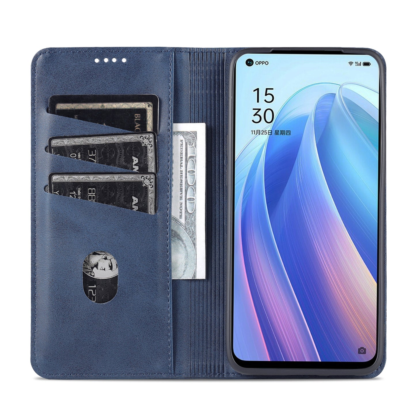 AZNS Textured PU Leather Wallet Flip Case Magnetic Absorption Folding Stand Protective Cover for Oppo Reno7 5G (China)