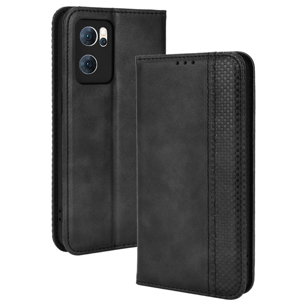 For Oppo Reno7 5G (China) Retro Style Imprinted Leather Cover + TPU Inner Case Wallet Stand Anti-fall Phone Shell