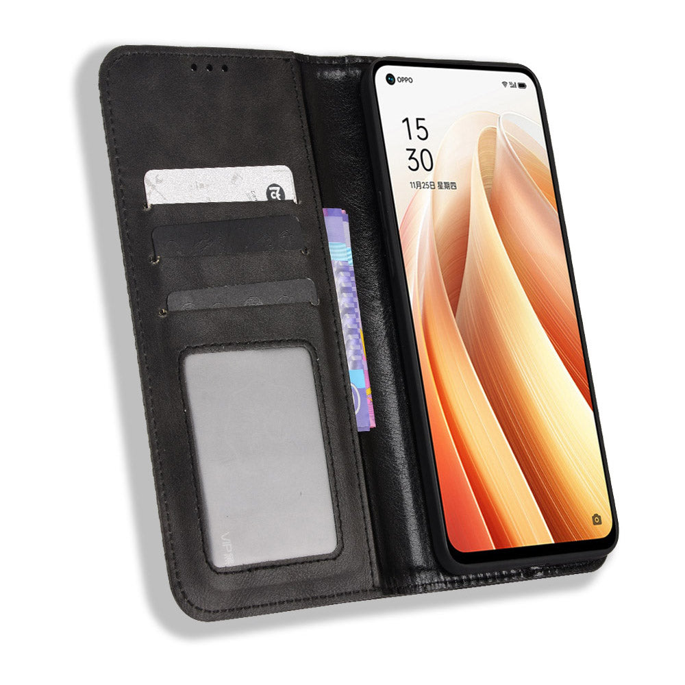 For Oppo Reno7 5G (China) Retro Style Imprinted Leather Cover + TPU Inner Case Wallet Stand Anti-fall Phone Shell