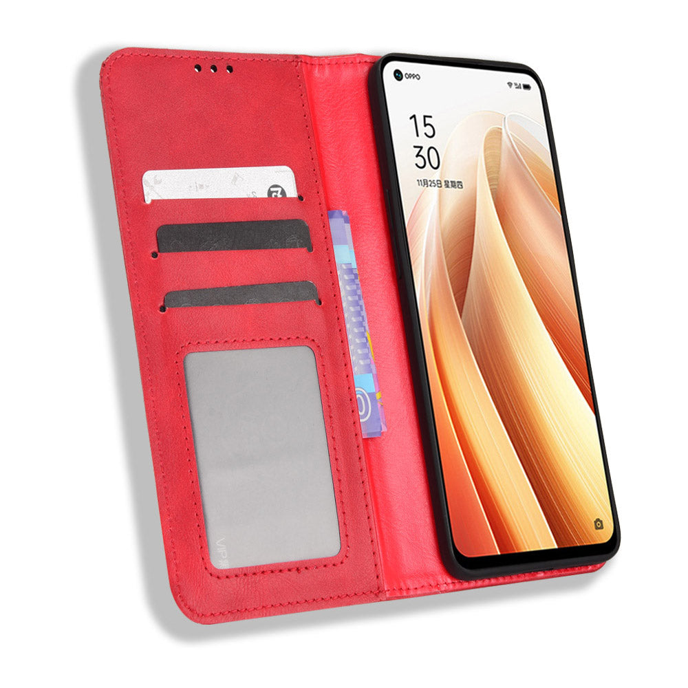 For Oppo Reno7 5G (China) Retro Style Imprinted Leather Cover + TPU Inner Case Wallet Stand Anti-fall Phone Shell