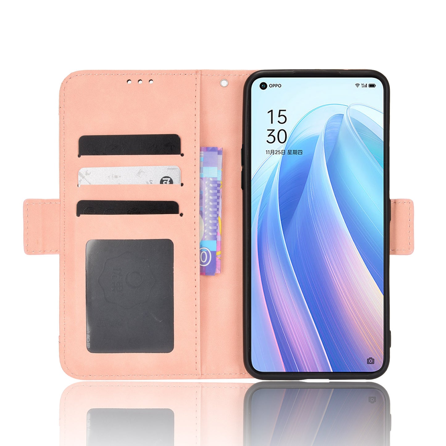 For Oppo Reno7 5G (China) Wallet Front Card Slot Anti-drop PU Leather + TPU Phone Cover with Stand