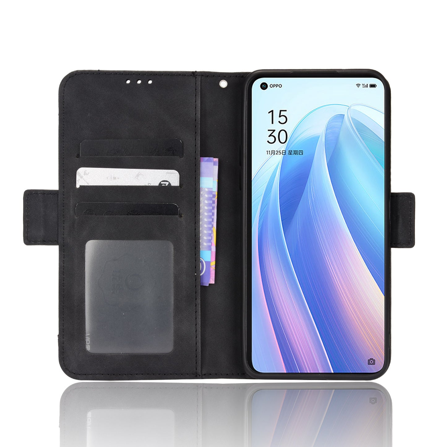 For Oppo Reno7 5G (China) Wallet Front Card Slot Anti-drop PU Leather + TPU Phone Cover with Stand