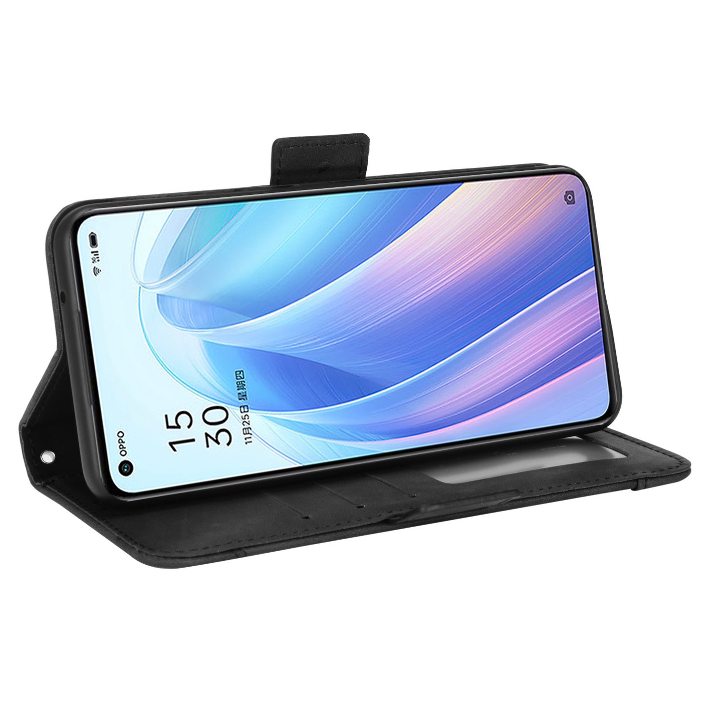 For Oppo Reno7 5G (China) Wallet Front Card Slot Anti-drop PU Leather + TPU Phone Cover with Stand