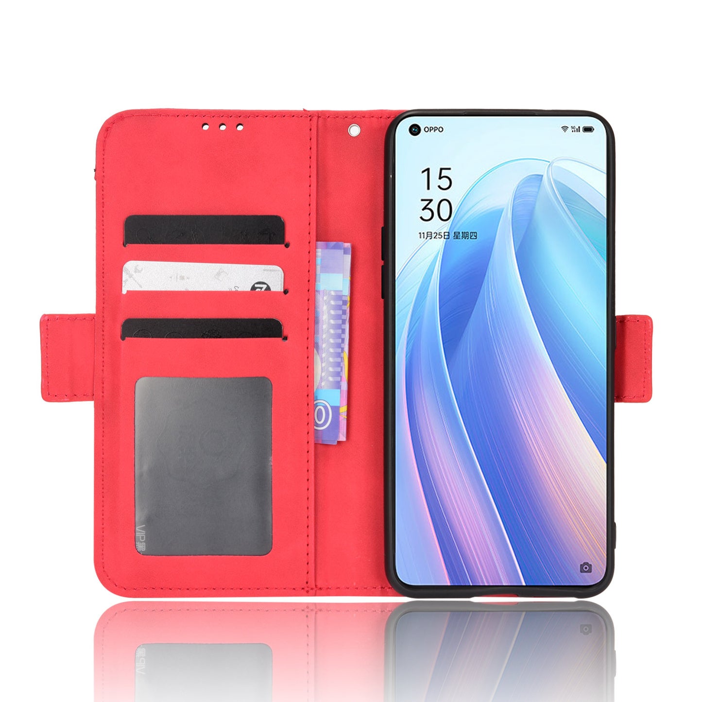 For Oppo Reno7 5G (China) Wallet Front Card Slot Anti-drop PU Leather + TPU Phone Cover with Stand