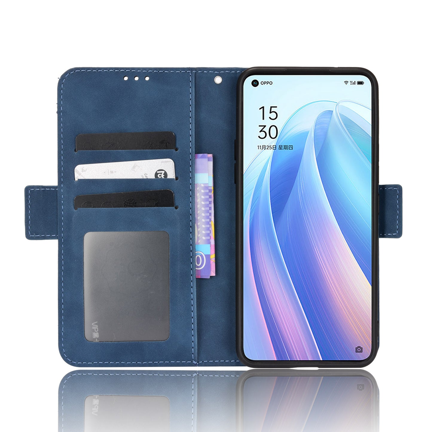 For Oppo Reno7 5G (China) Wallet Front Card Slot Anti-drop PU Leather + TPU Phone Cover with Stand