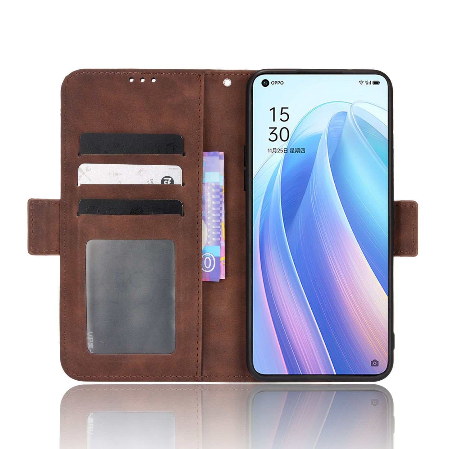 For Oppo Reno7 5G (China) Wallet Front Card Slot Anti-drop PU Leather + TPU Phone Cover with Stand