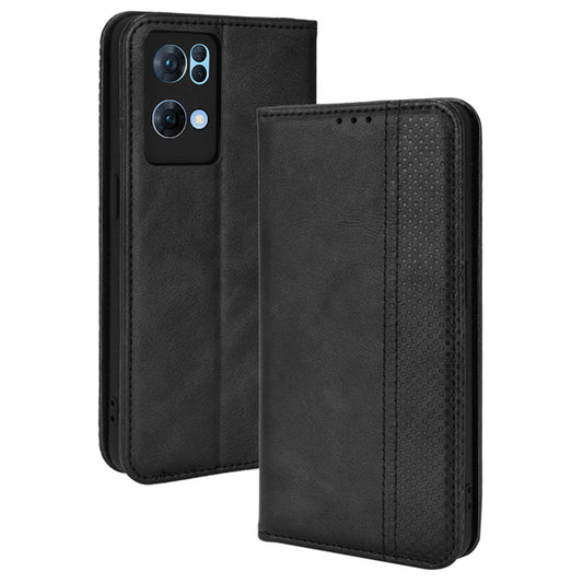 For Oppo Reno7 Pro 5G Magnetic Folio Flip Wallet Stand Retro Style Imprinted Case Leather Phone Cover