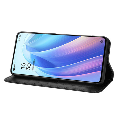 For Oppo Reno7 Pro 5G Magnetic Folio Flip Wallet Stand Retro Style Imprinted Case Leather Phone Cover